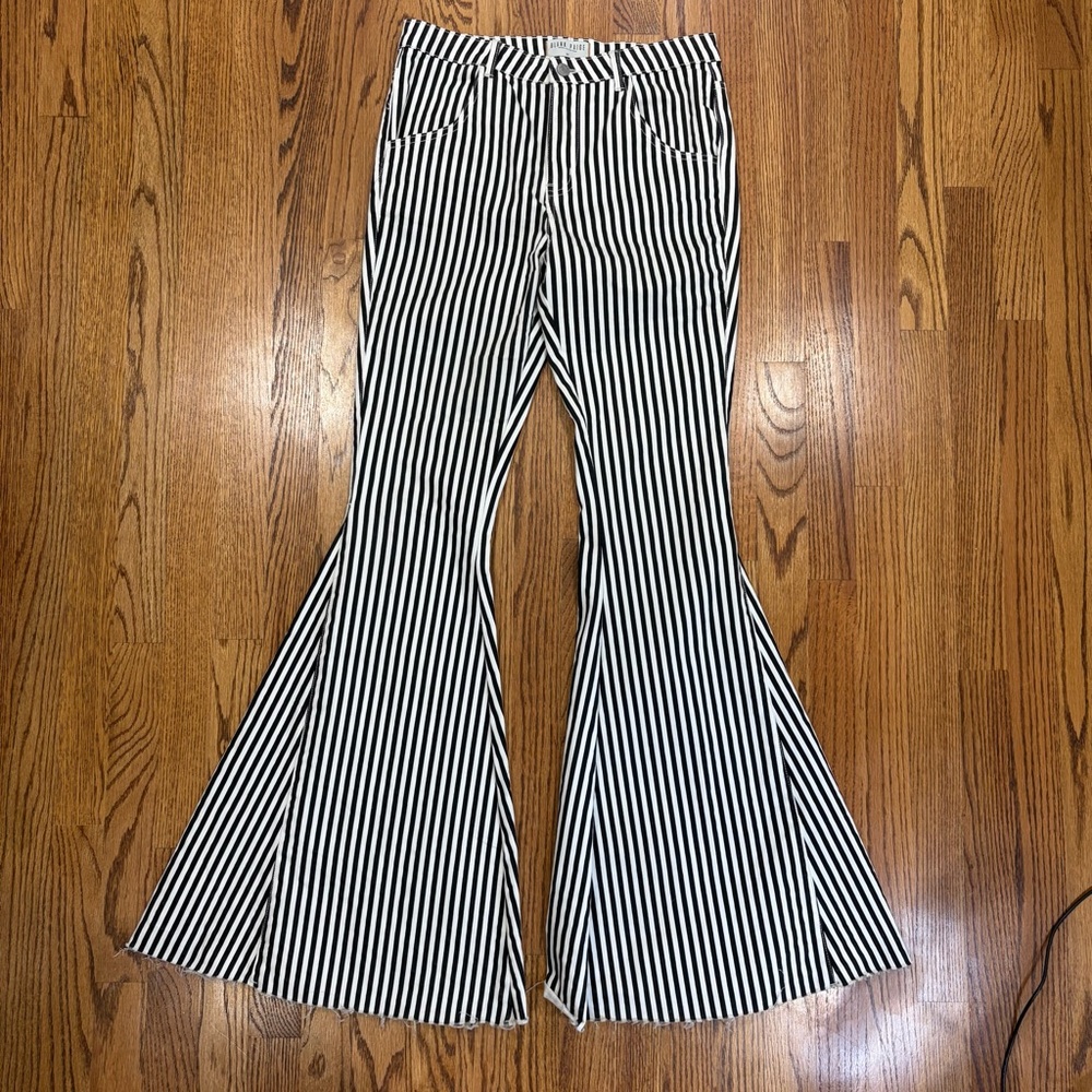 Striped Black & White Flared Pants - Women's Boot Cut